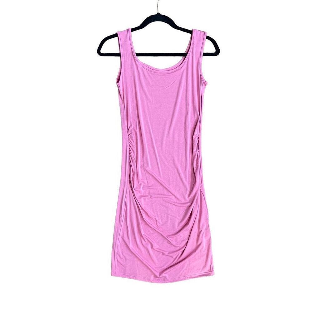 Pink sleeveless ruched breathable flattering maternity optional summer tank dres